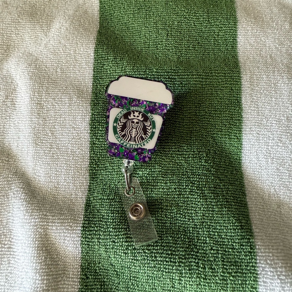 Starbucks Style Glittery Purple Badge Reel